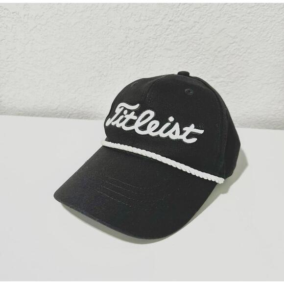 Fitleist Mens Golf Hat Adjustable Strap Black White Corded Embroidered One Size - Picture 10 of 10